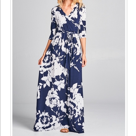 navy blue and white maxi dress